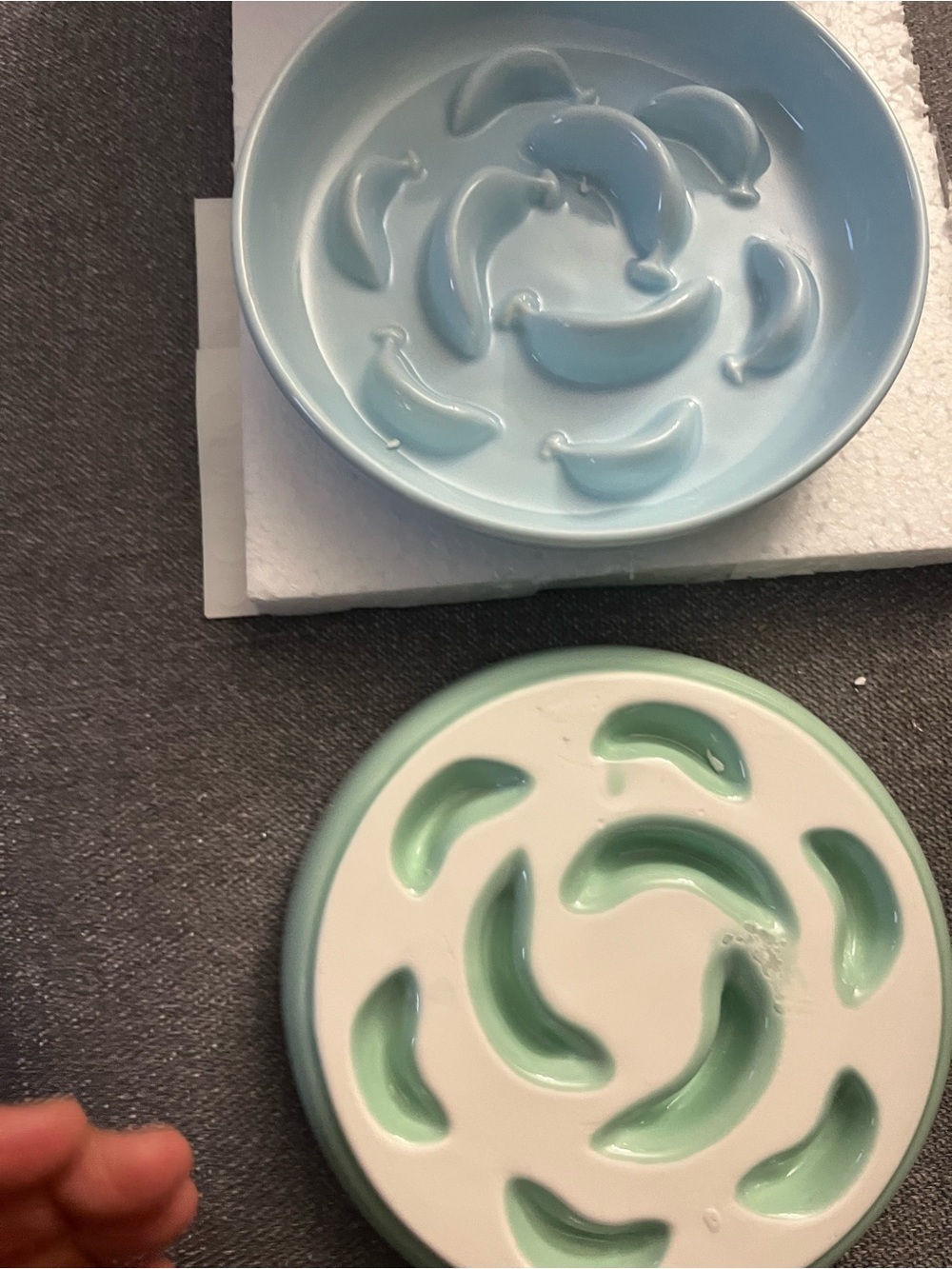 Ceramic Light Blue and Mint Slow Feeder Pet Bowl